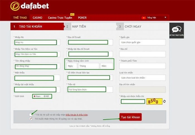 Hướng dẫn chi tiết từng bước Đăng ký Dafabet online